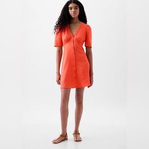 NWT Gap Linen-Blend Mini Dress Size L Blood Orange Lightweight Summer Dress